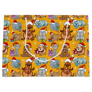 Festive Christmas Dogs and Cats Large Gift Bag