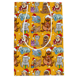 Festive Christmas Dogs and Cats Medium Gift Bag