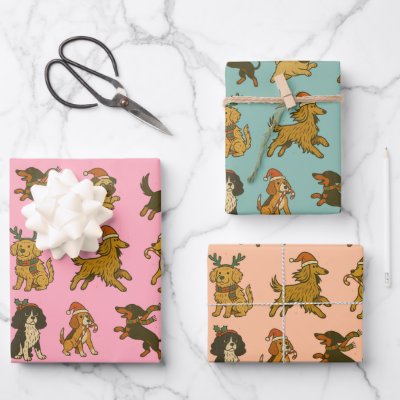 Festive Christmas Dogs Wrapping Paper Sheets