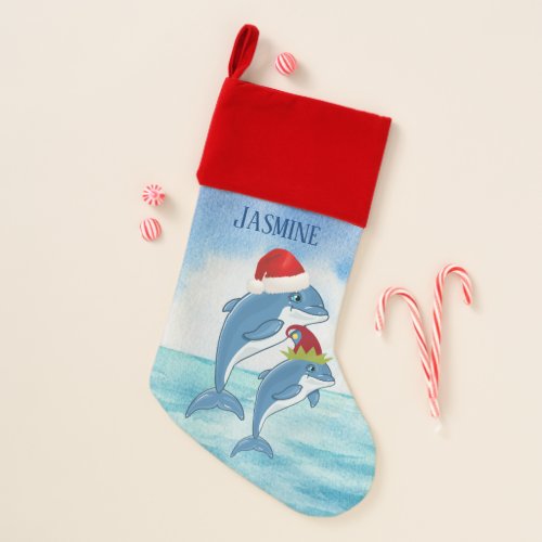 festive Christmas dolphins add name Christmas Stocking