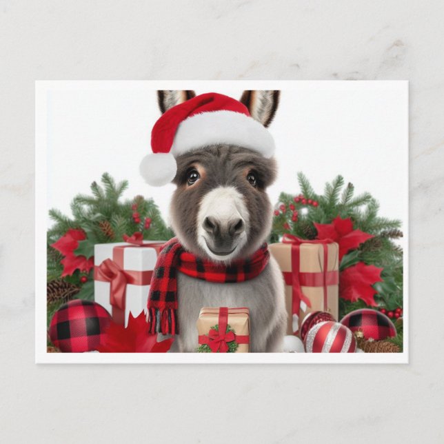 Festive Christmas Donkey Postcard (Front)