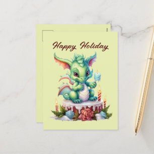 Festive Christmas dragon cake add text Holiday Postcard
