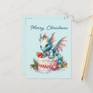 Festive Christmas dragon cake add text Holiday Postcard