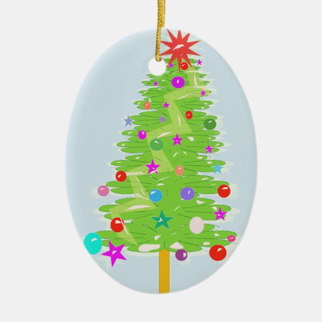 Festive Christmas Drawing Ceramic Ornament (Front)