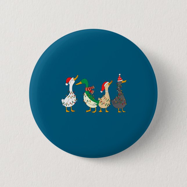 Festive Christmas Ducks Decorative Xmas Lights San Button (Front)
