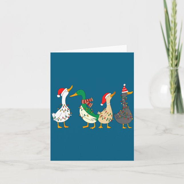 Festive Christmas Ducks Decorative Xmas Lights San Card (Front)