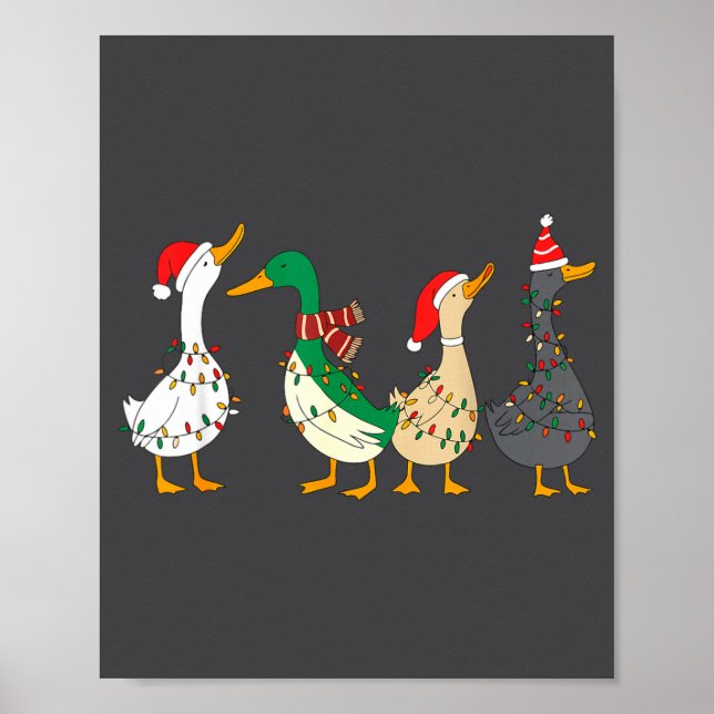 Festive Christmas Ducks Decorative Xmas Lights San Poster (Front)