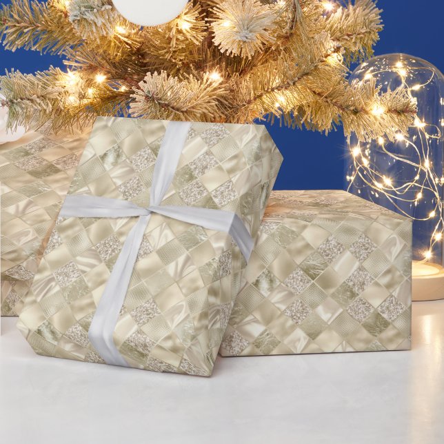 festive Christmas elegant gold tiled pattern Wrapping Paper (Holidays)