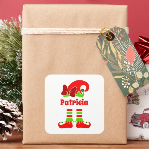 Festive Christmas elf add name Square Sticker