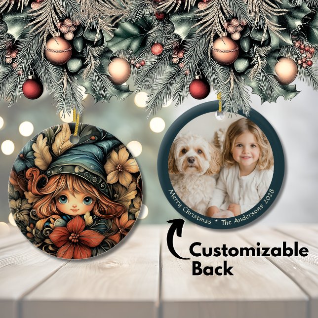 Festive Christmas Elf Customizable Ceramic Ornament (Festive Christmas Elf Customizable Ceramic Ornament)