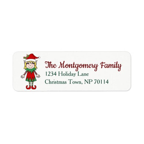 Festive Christmas Elf Girl Family Name Label