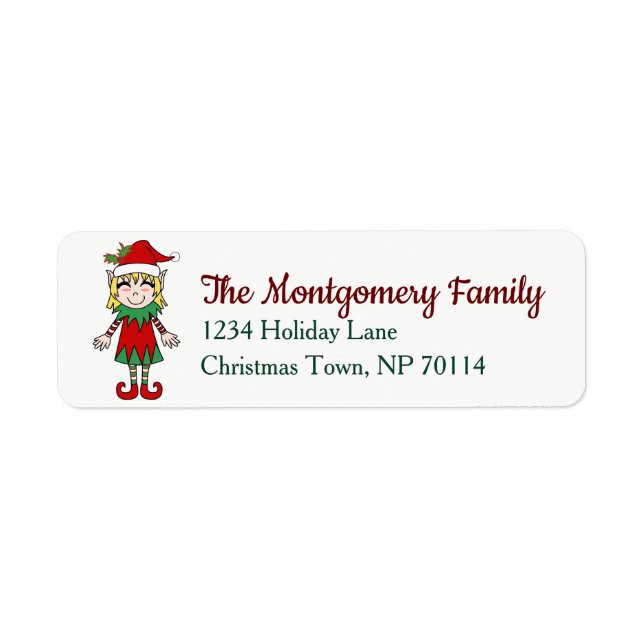 Festive Christmas Elf Girl Family Name Label (Front)