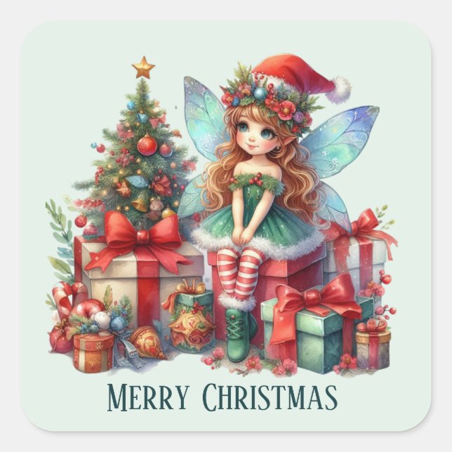 Festive Christmas fairy add text  Square Sticker (Front)
