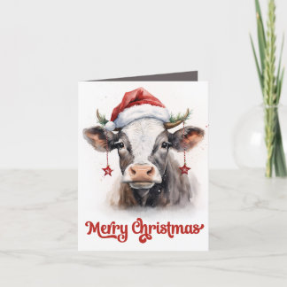 Festive Christmas farm cow add sentiment Holiday Card