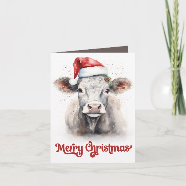 Festive Christmas farm cow add sentiment Holiday Card (Front)