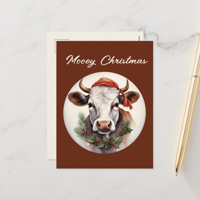 Festive Christmas farm cow add text Holiday  (Front/Back In Situ)