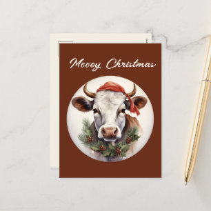 Festive Christmas farm cow add text Holiday Postcard