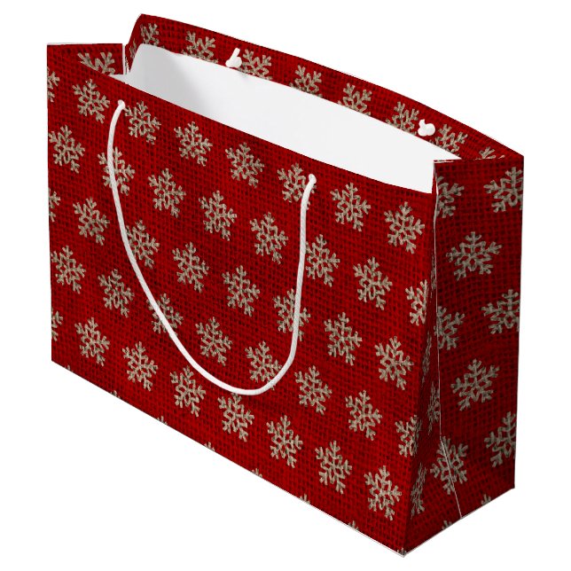 festive Christmas faux burlap tiled rustic  Large Gift Bag (Back Angled)