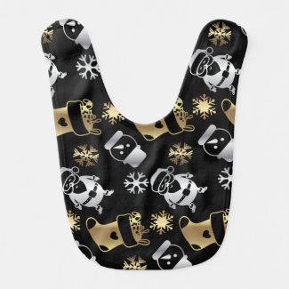 Festive Christmas Faux Gold And Silver Pattern Baby Bib