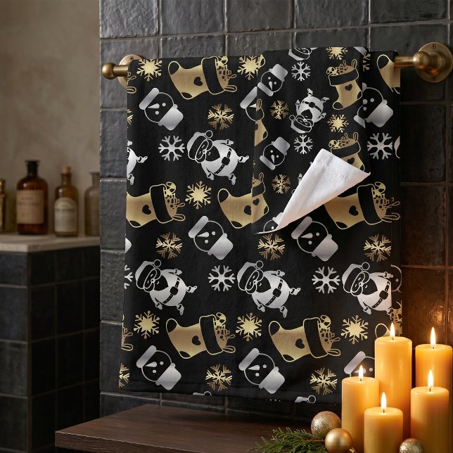 Festive Christmas Faux Gold Silver Santa Snowman Bath Towel Set (Creator Uploaded)