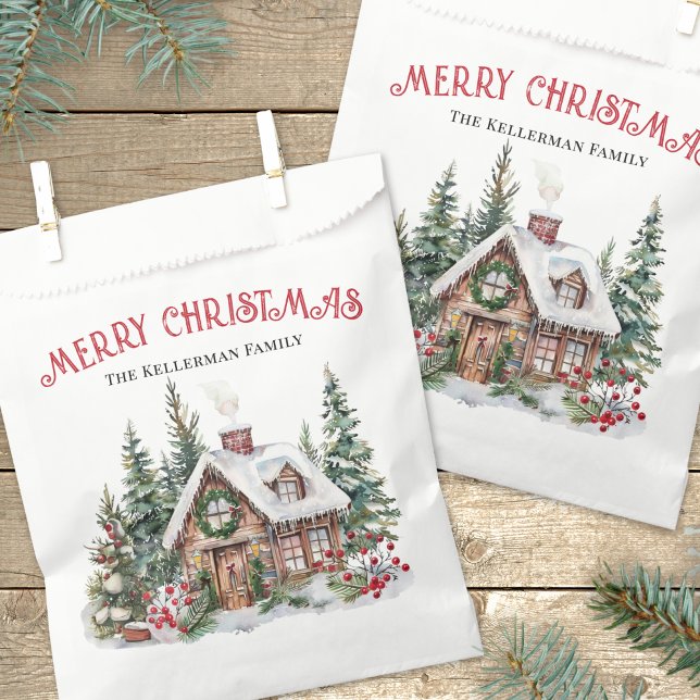 Festive Christmas Favor Bag (Festive Watercolor Winter Christmas Favor Bag)