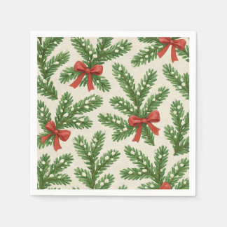 Festive Christmas fir branch and red ribbon Napkins