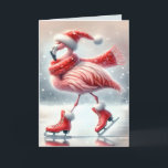 Festive Christmas Flamingo Ice Skating Card<br><div class="desc">A festive flamingo is ice skating while wearing a red Santa hat,  scarf,  and skates.
Text can be changed.</div>