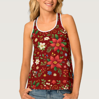 Festive Christmas Floral Pattern Women’s Racerback Tank Top