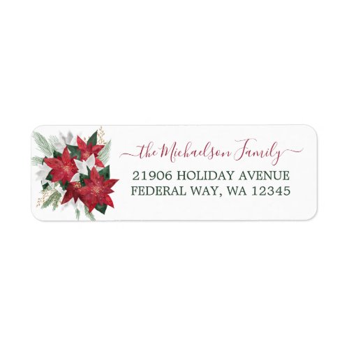 Festive Christmas Floral Poinsettia Return Address Label