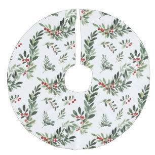 Festive Christmas Foliage Botanical Faux Linen Tree Skirt