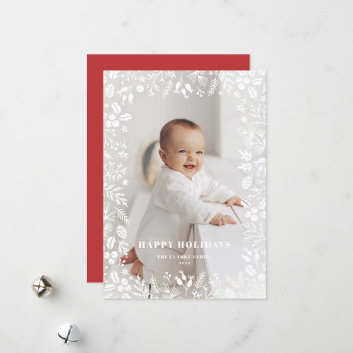 Festive Christmas Foliage Frame Overlay Photo Holiday Card