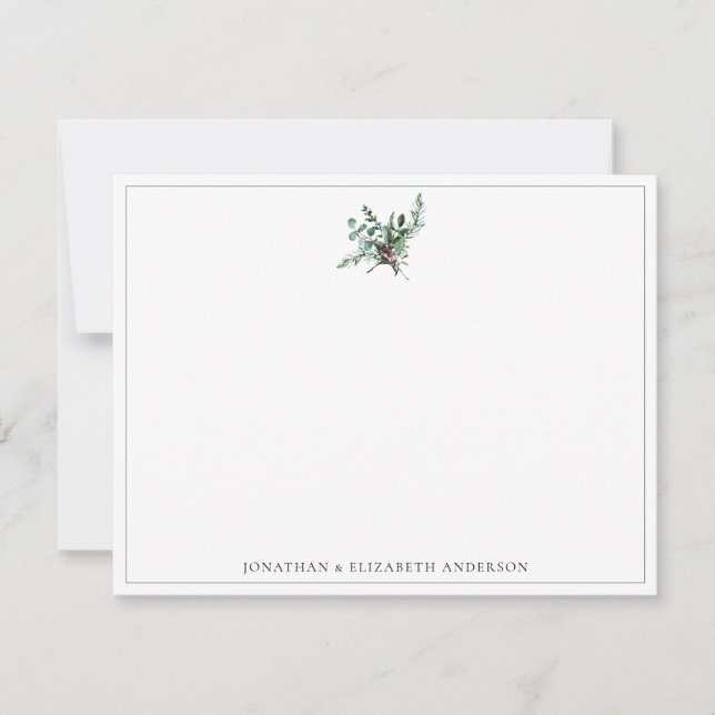 Festive Christmas Foliage Minimalist  Note Card (Front)