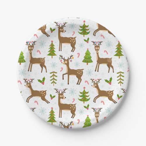 Festive Christmas Forest Deer Design Paper Plates