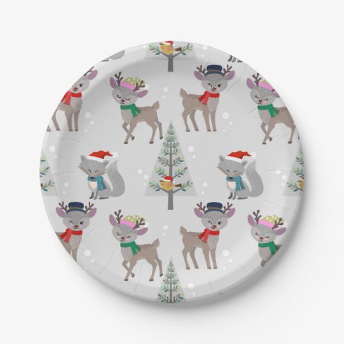 Festive Christmas Forest Deer Design Paper Plates