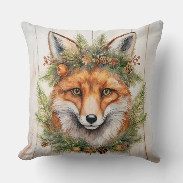 Festive Christmas Fox Throw Pillow (Front)