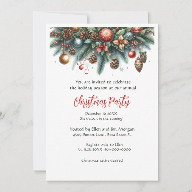 Festive Christmas Garland Holiday Party   Invitation (Front)
