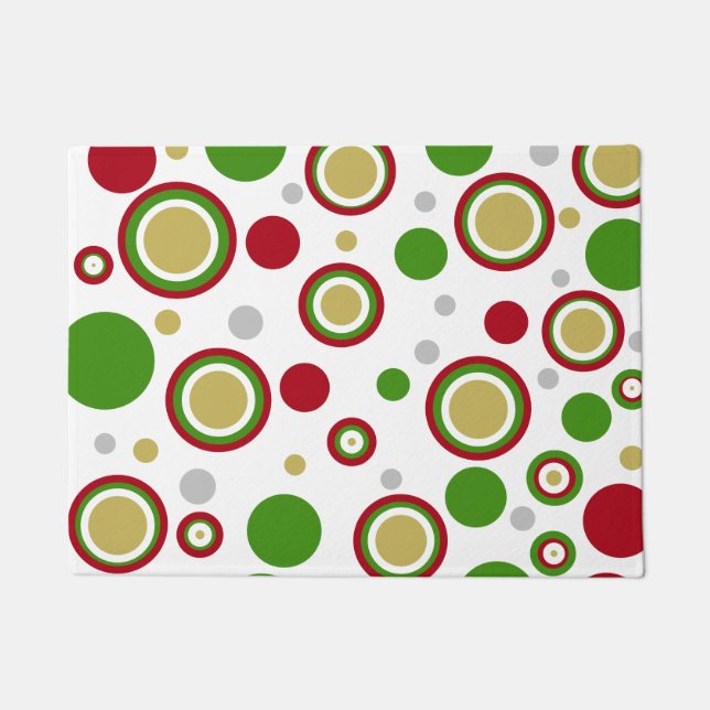 Festive Christmas Geometric Circles Red Green Gold Doormat (Front)