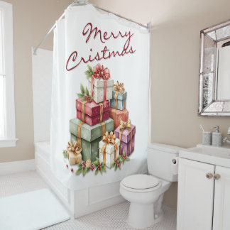 Festive Christmas Gift Boxes Artwork Shower Curtain
