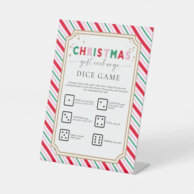 Festive Christmas Gift Exchange Dice Game Sign (Front)