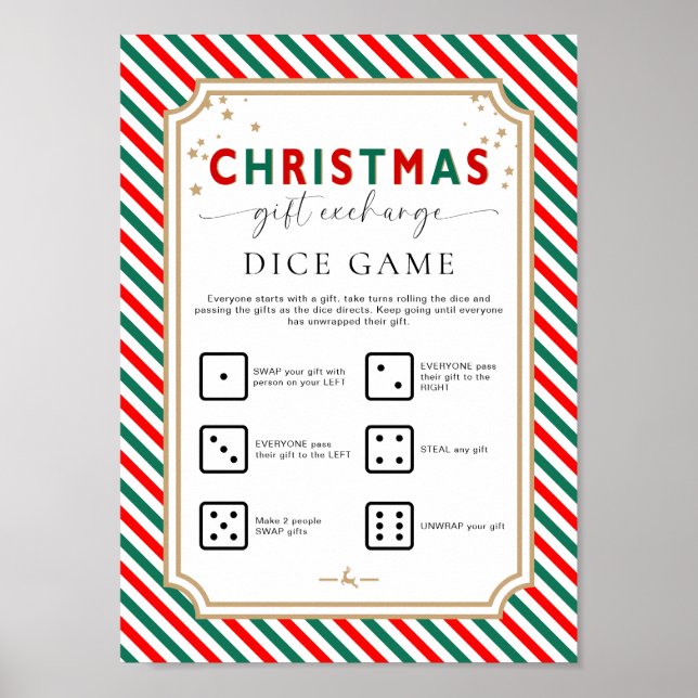 Festive Christmas Gift Exchange Dice Game Sign (Front)