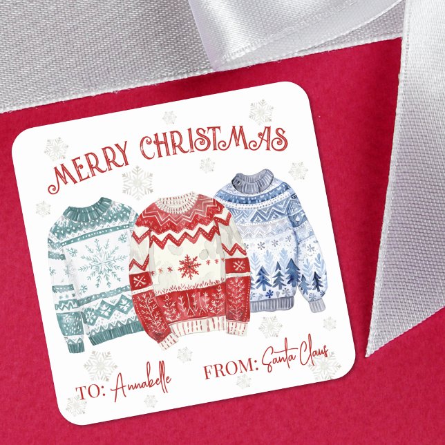 Festive Christmas Gift Tag Sticker (Ugly Sweater Christmas Gift Tag Sticker)