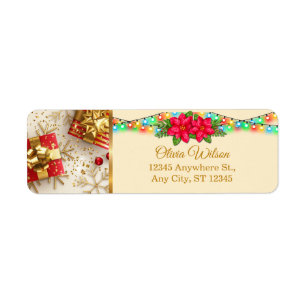 Festive Christmas Gifts Poinsettia & Lights Return Label