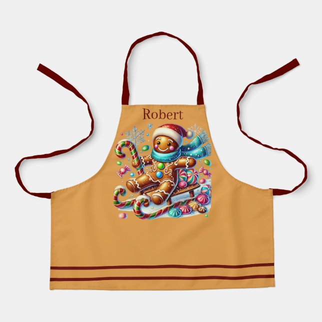 Festive Christmas gingerbread add name Apron (Front)