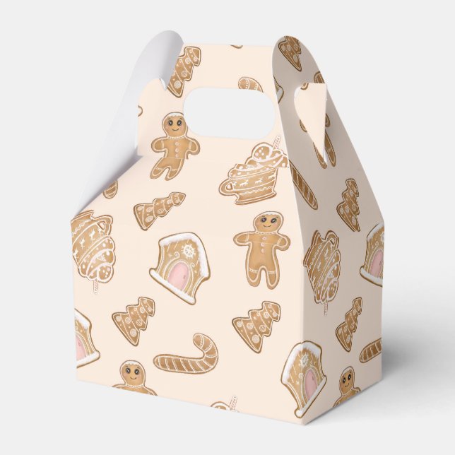 festive Christmas gingerbread cookie pattern Favor Boxes (Front Side)