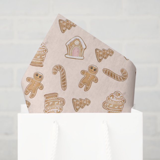 festive Christmas gingerbread cookie pattern Tissue Paper (Gift Bag)