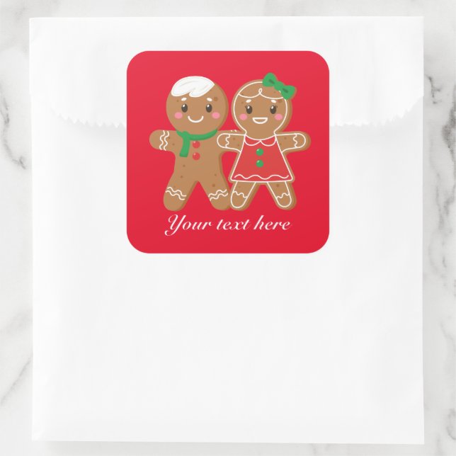 Festive Christmas gingerbread cookies add text Square Sticker (Bag)