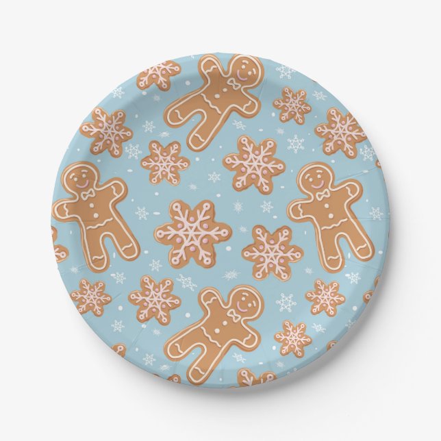 Festive Christmas Gingerbread Cookies Design Paper Plates (Front)
