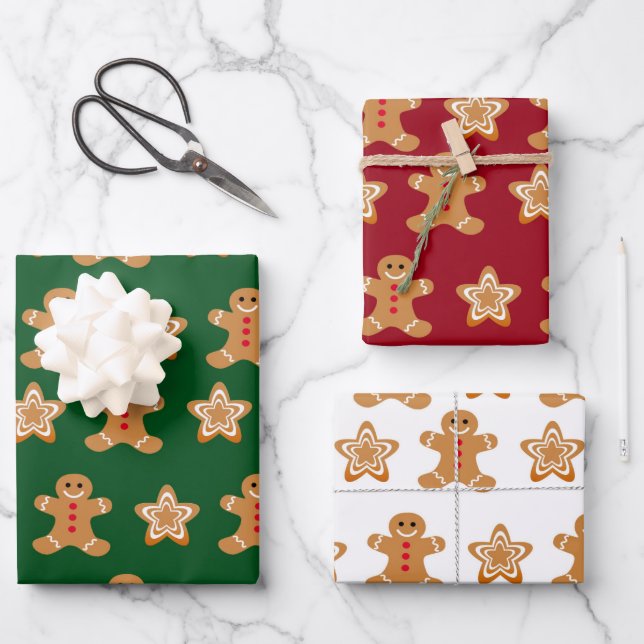 Festive Christmas gingerbread cookies Wrapping Paper Sheets (Front)