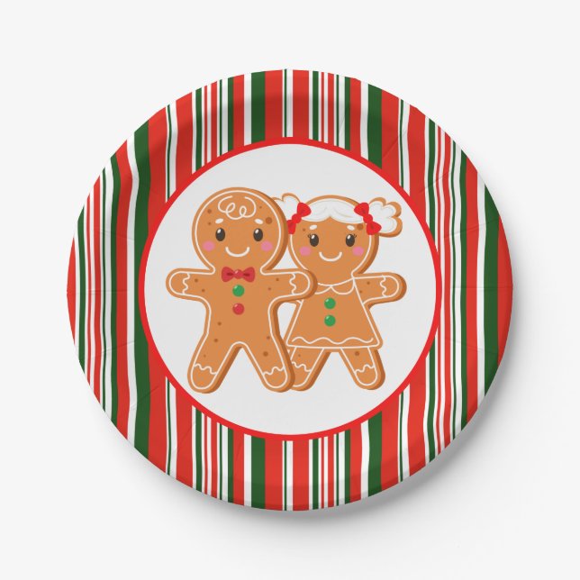 Festive Christmas gingerbread Holiday party Paper Plates (Front)