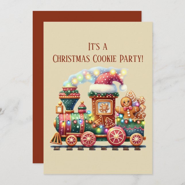Festive Christmas gingerbread train party  Invitation (Front/Back)